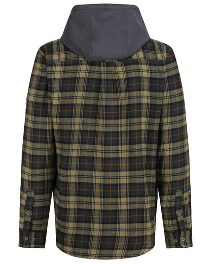 Dark Khaki Check coloured Regatta Professional Mens Seige Hooded Shirt Jacket on white background 