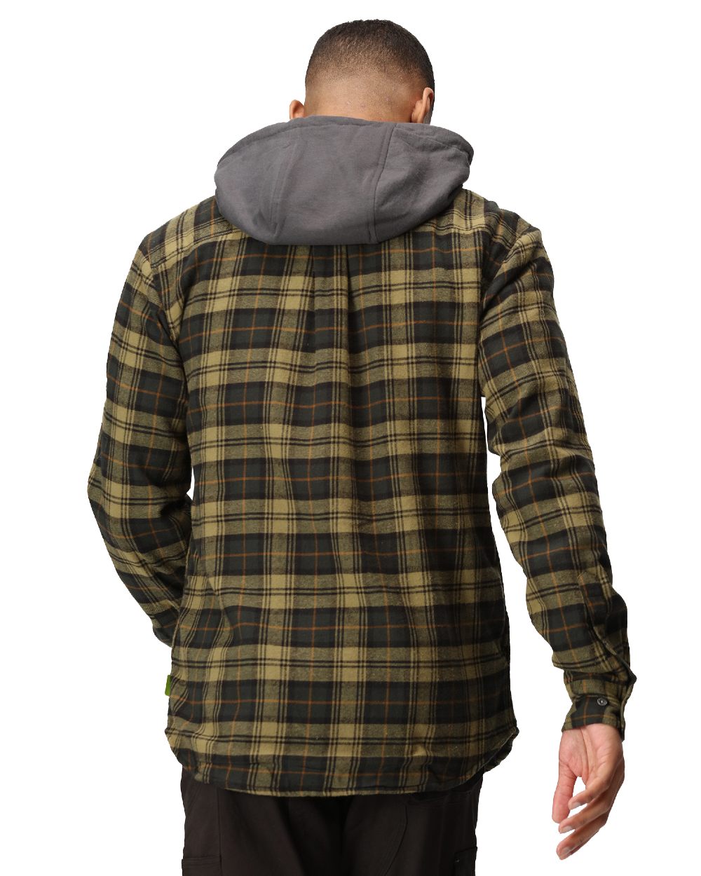 Dark Khaki Check coloured Regatta Professional Mens Seige Hooded Shirt Jacket on white background 