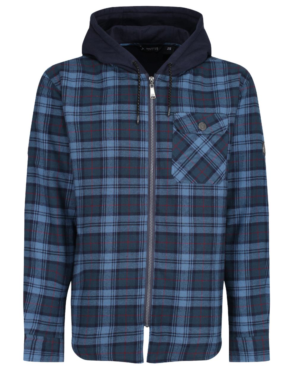 Navy Check coloured Regatta Professional Mens Seige Hooded Shirt Jacket on white background 