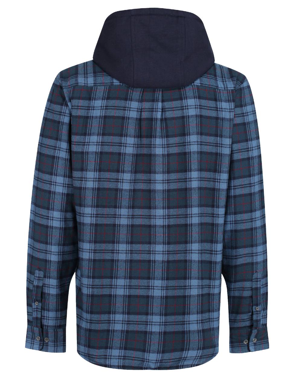 Navy Check coloured Regatta Professional Mens Seige Hooded Shirt Jacket on white background 