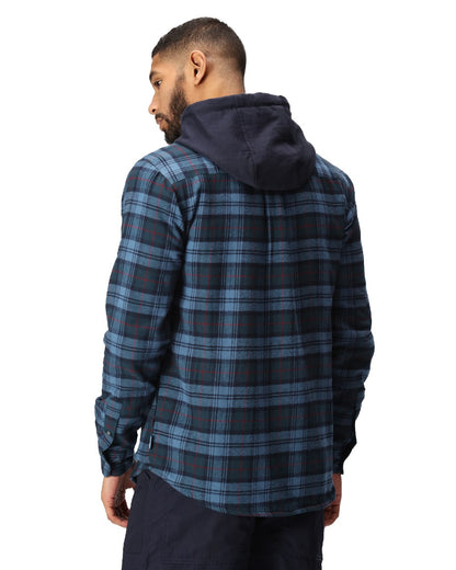 Navy Check coloured Regatta Professional Mens Seige Hooded Shirt Jacket on white background 