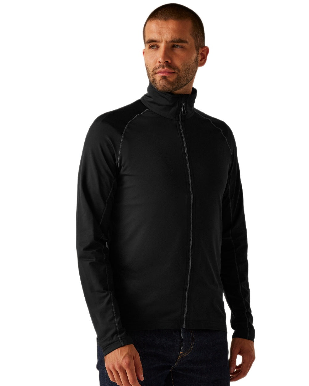 Black coloured Regatta Professional Mens Stretch Full-Zip Midlayer on white background 