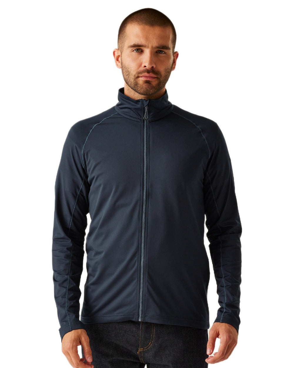 Navy coloured Regatta Professional Mens Stretch Full-Zip Midlayer on white background 