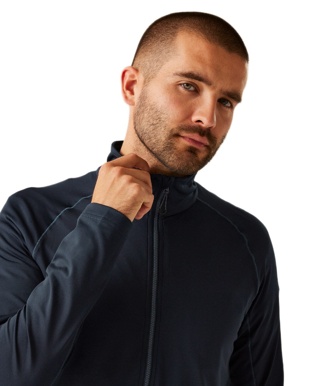 Navy coloured Regatta Professional Mens Stretch Full-Zip Midlayer on white background 