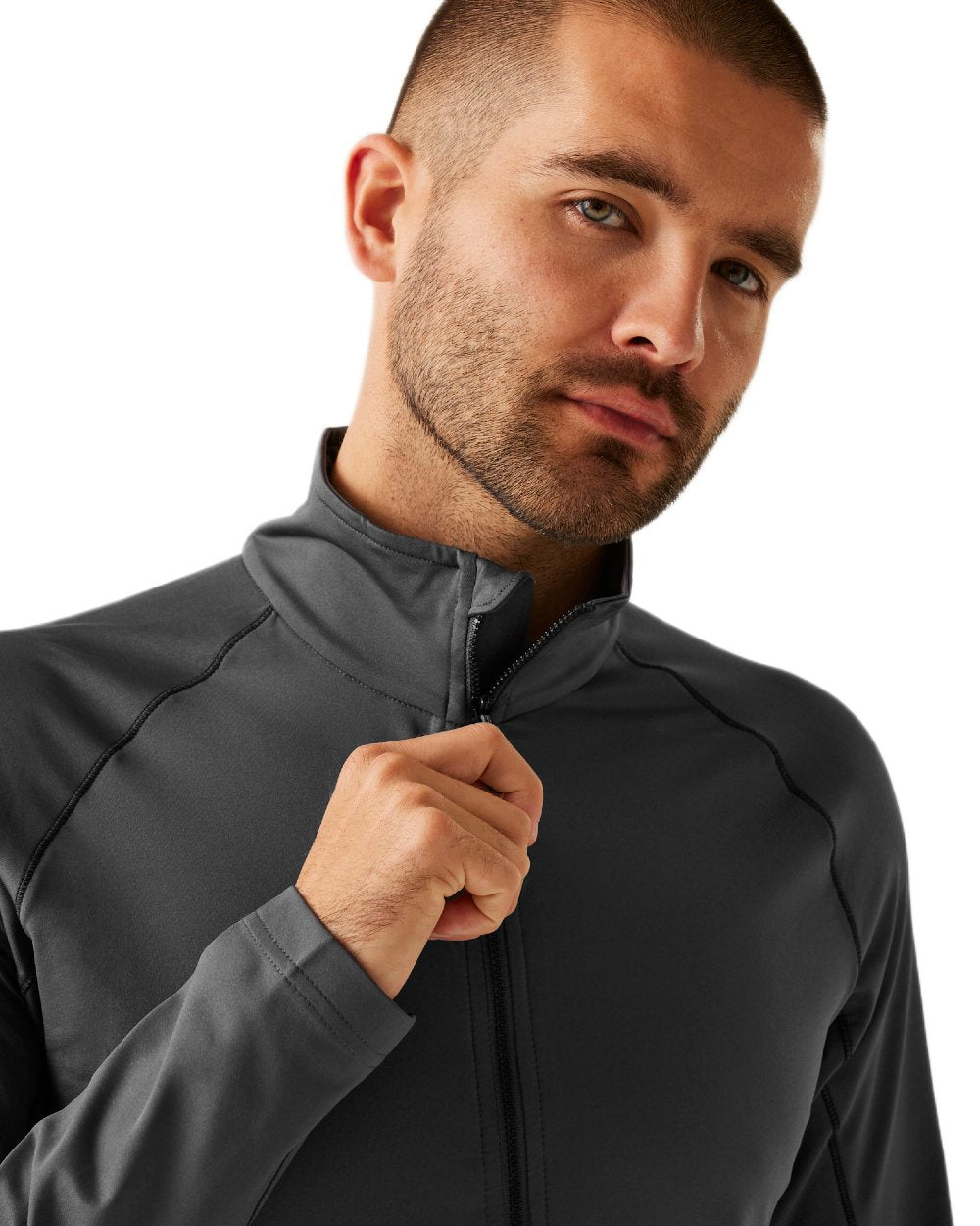 Seal Grey coloured Regatta Professional Mens Stretch Full-Zip Midlayer on white background 