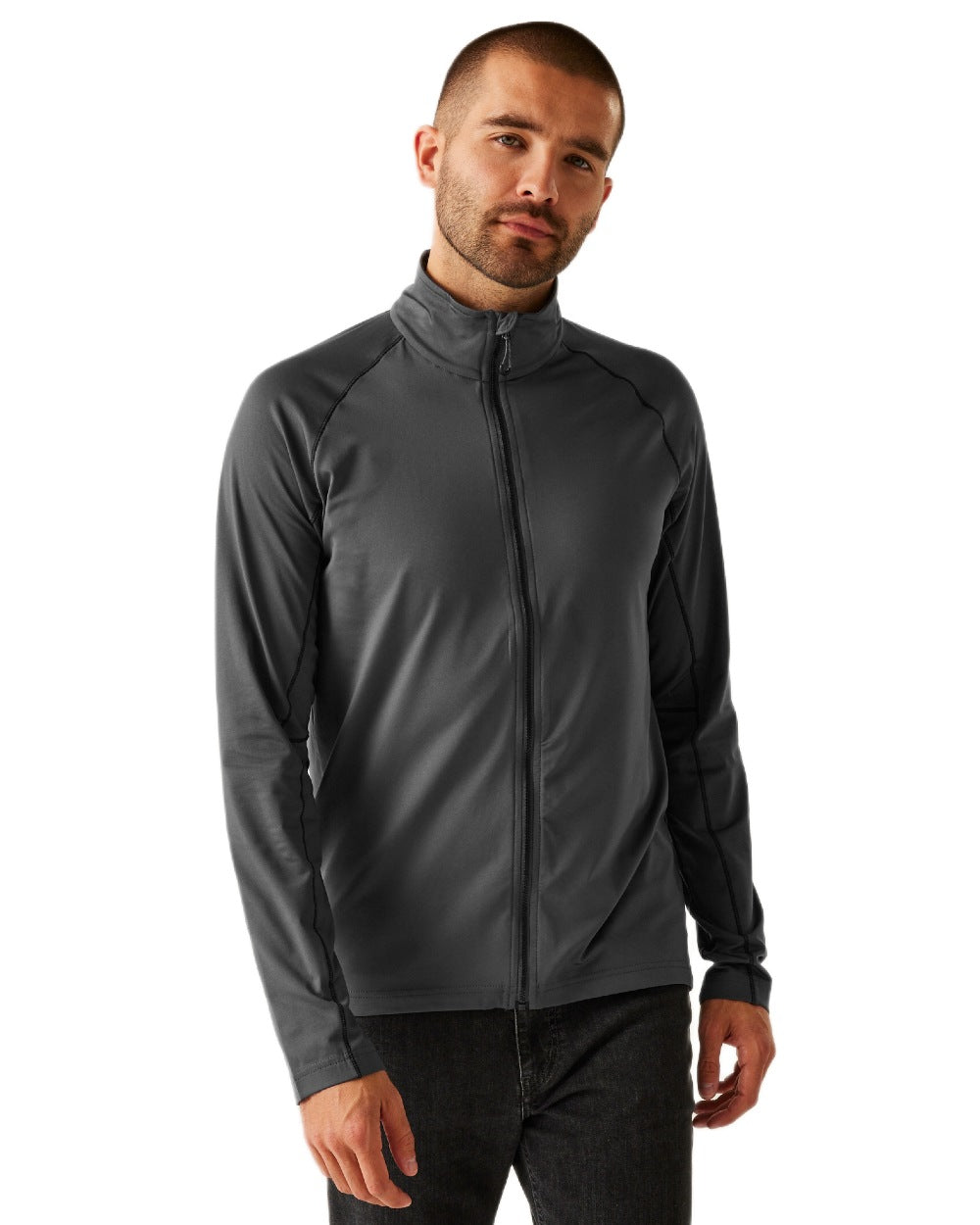 Seal Grey coloured Regatta Professional Mens Stretch Full-Zip Midlayer on white background 