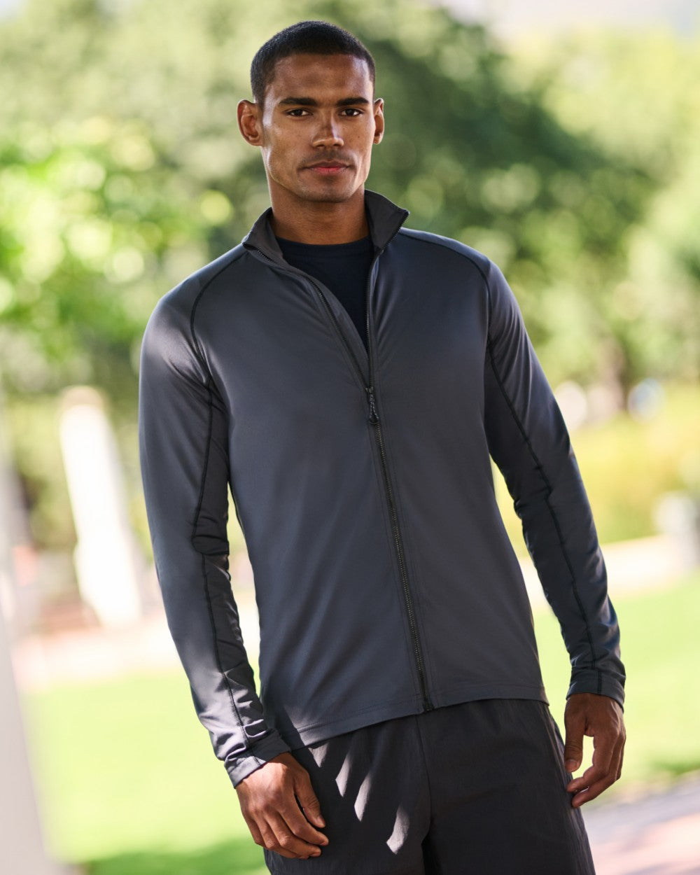 Seal Grey coloured Regatta Professional Mens Stretch Full-Zip Midlayer on outdoor background 