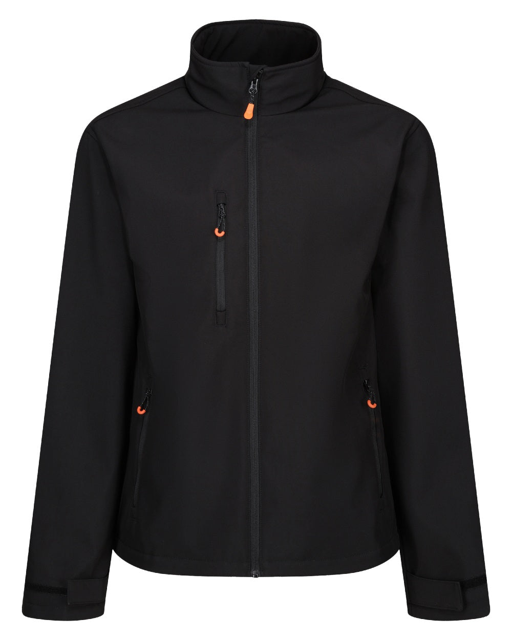 Black coloured Regatta Professional Mens Thermogen Heated Softshell Jacket on white background 