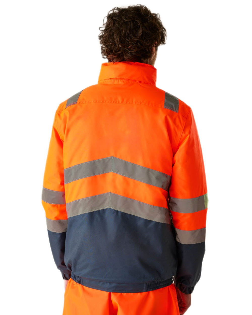 Orange Navy coloured Regatta Professional Mens Waterproof Hi-Vis Bomber Jacket on white background 