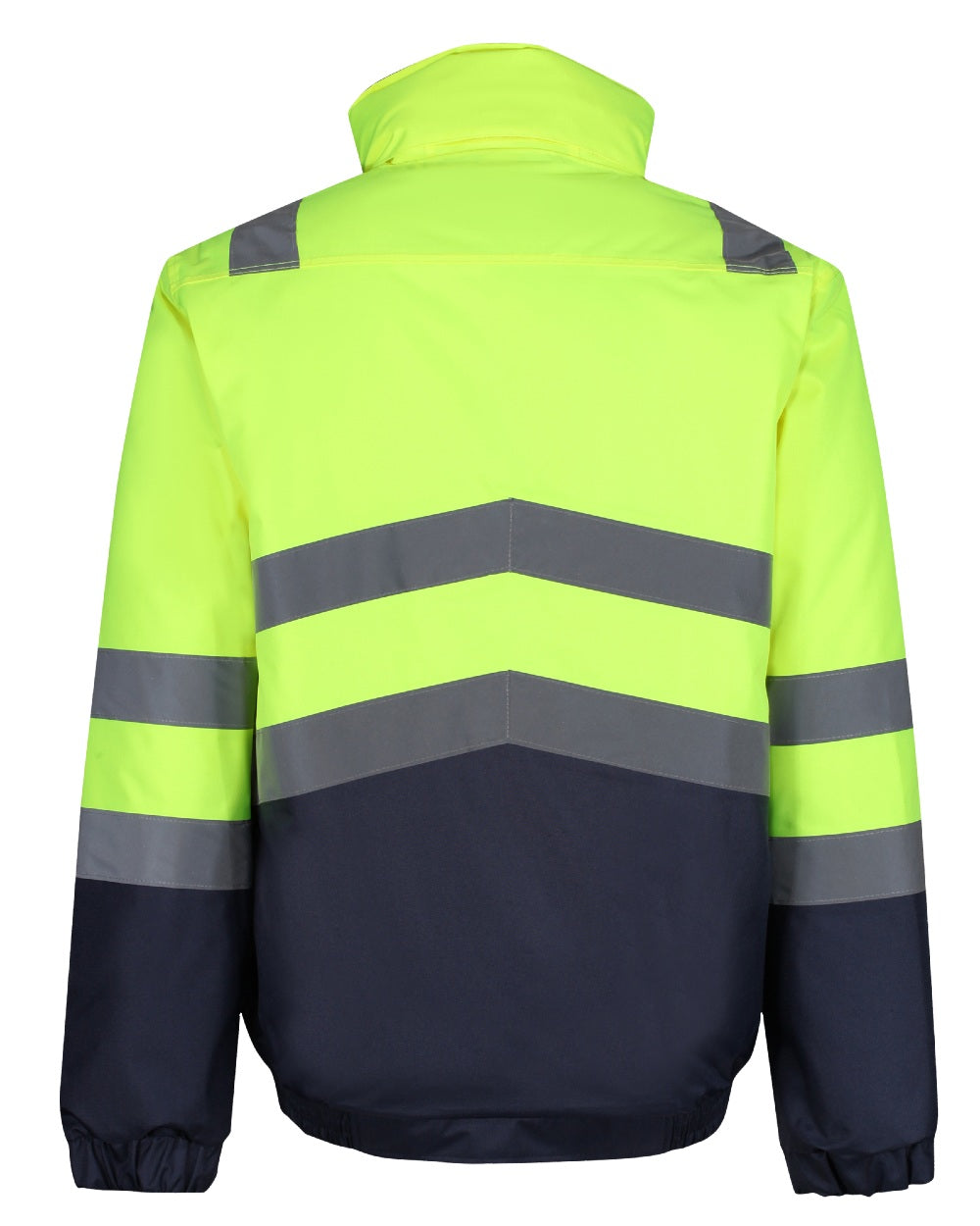 Yellow Navy coloured Regatta Professional Mens Waterproof Hi-Vis Bomber Jacket on white background 