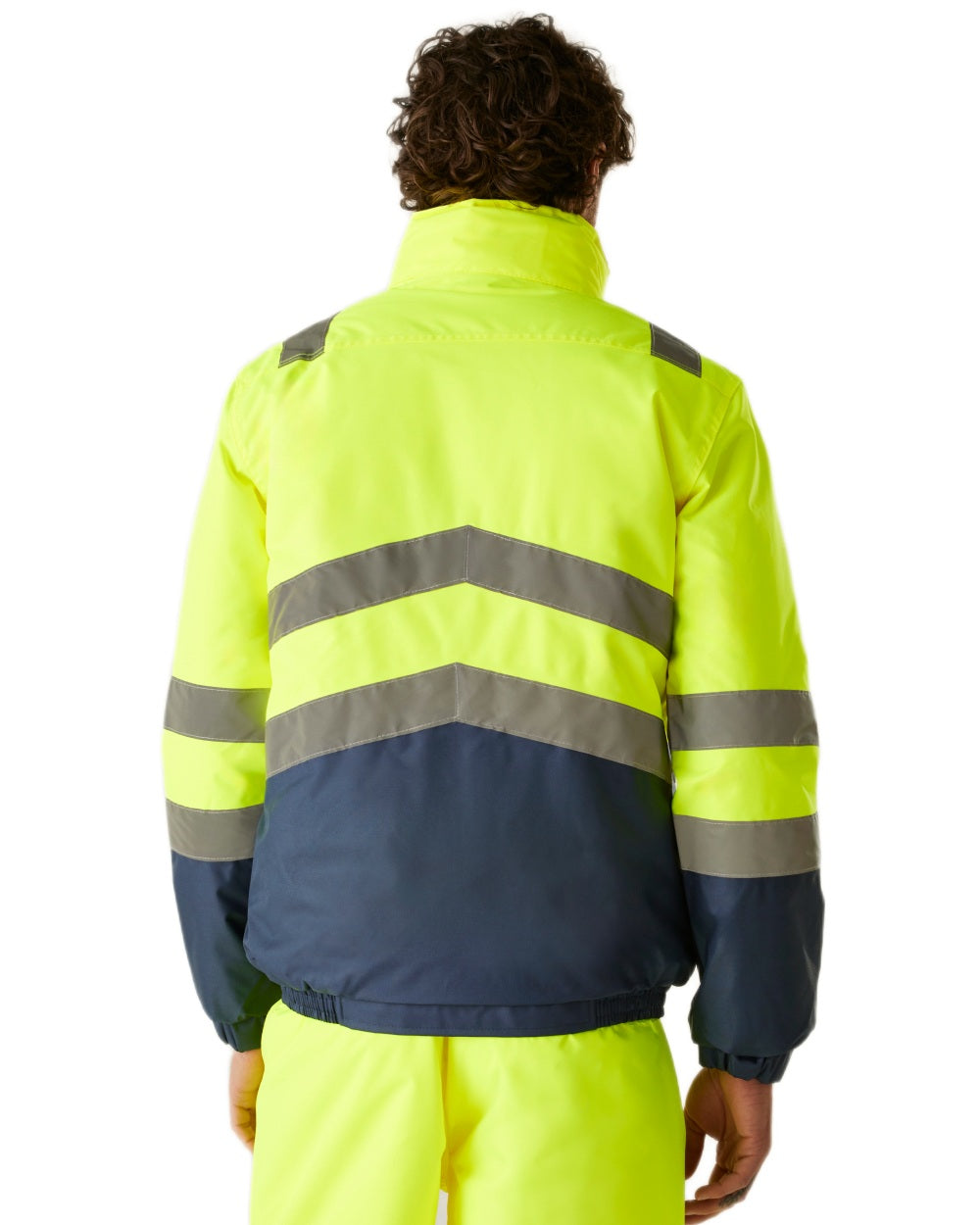 Yellow Navy coloured Regatta Professional Mens Waterproof Hi-Vis Bomber Jacket on white background 