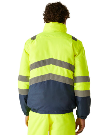 Yellow Navy coloured Regatta Professional Mens Waterproof Hi-Vis Bomber Jacket on white background 