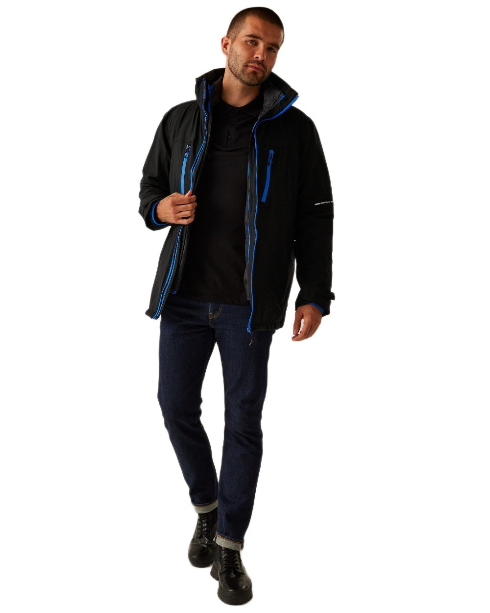 Black Oxford Blue coloured Regatta Professional Mens X-Pro Evader III 3 in 1 Waterproof Insulated Jacket on white background 