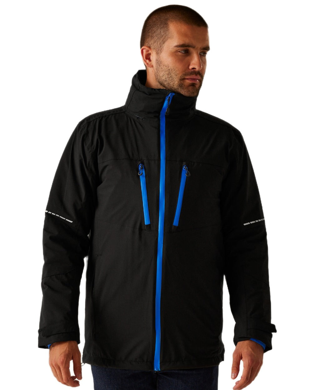 Black Oxford Blue coloured Regatta Professional Mens X-Pro Evader III 3 in 1 Waterproof Insulated Jacket on white background 