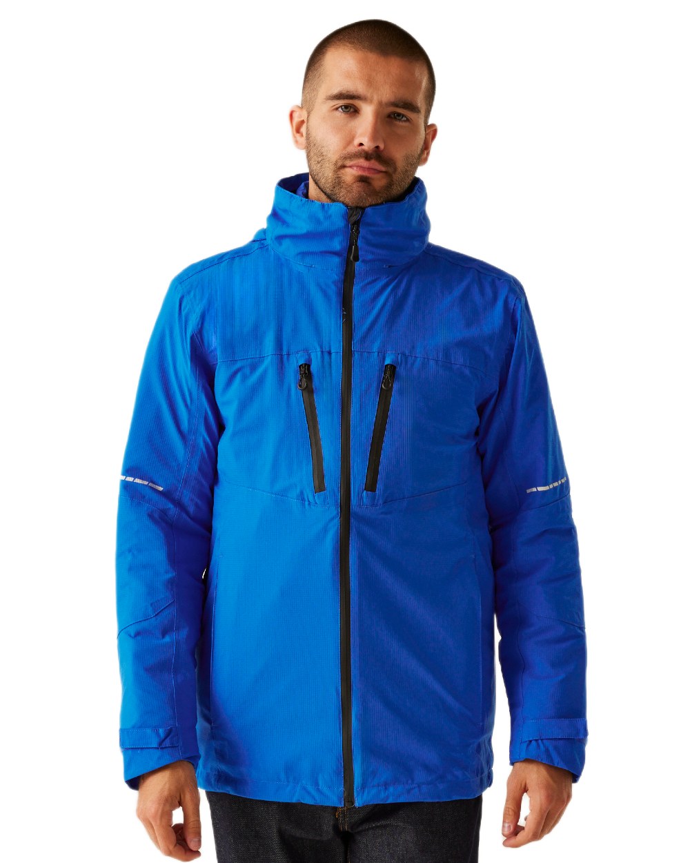 Oxford Blue Black coloured Regatta Professional Mens X-Pro Evader III 3 in 1 Waterproof Insulated Jacket on white background 