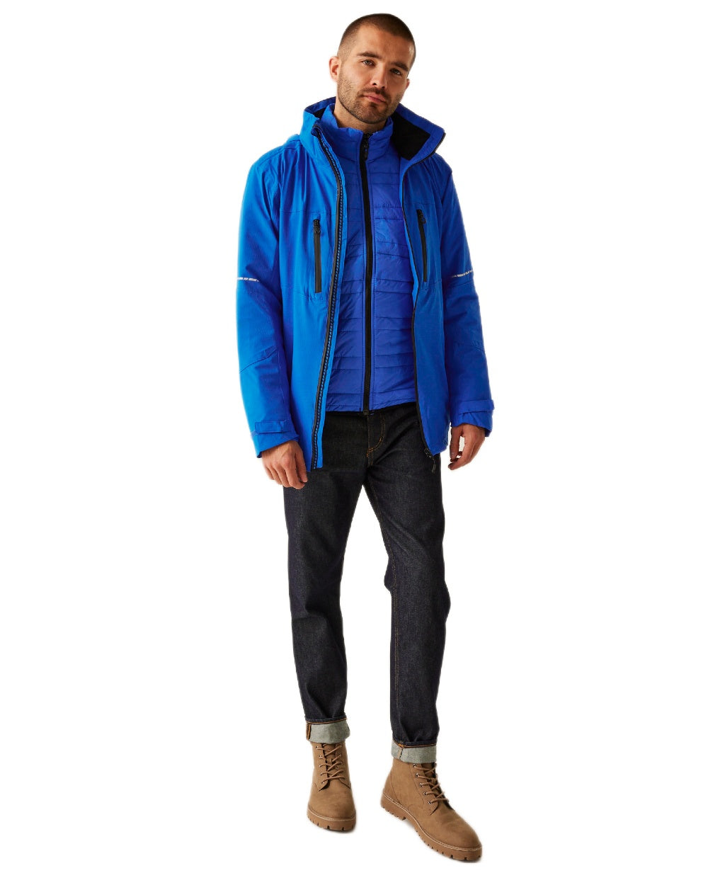 Oxford Blue Black coloured Regatta Professional Mens X-Pro Evader III 3 in 1 Waterproof Insulated Jacket on white background 
