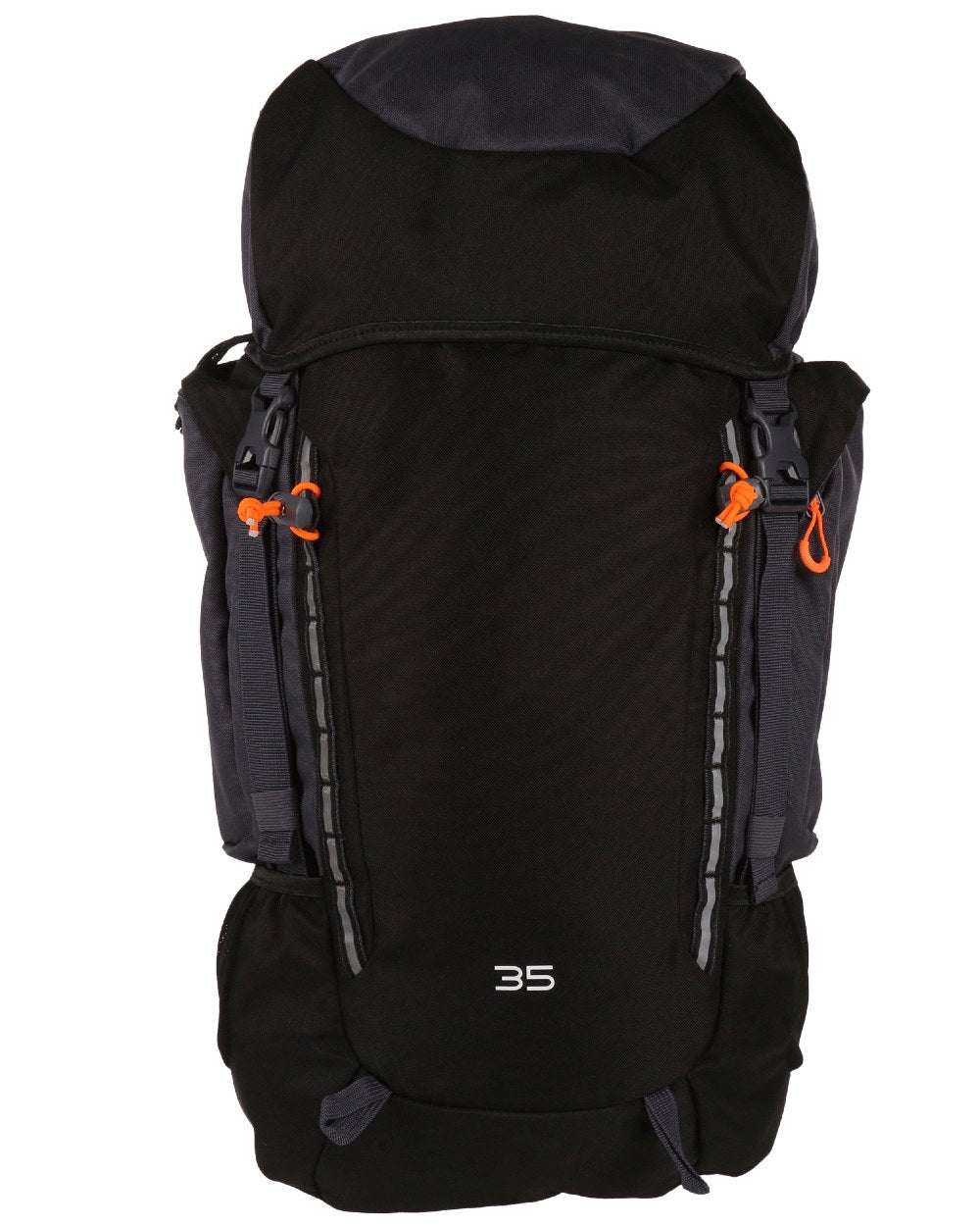 Black Ebony coloured Regatta Professional Ridgetrek 35L Backpack on white background 