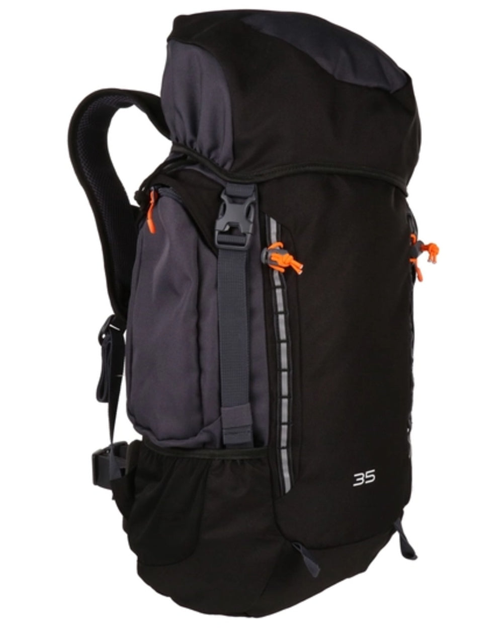 Black Ebony coloured Regatta Professional Ridgetrek 35L Backpack on white background 