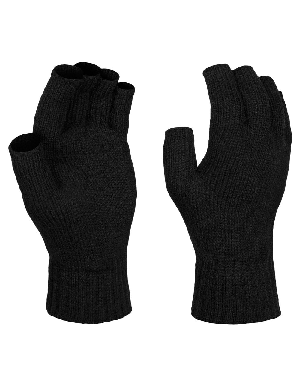 Black coloured Regatta Thermal Fingerless Mitts on white background 