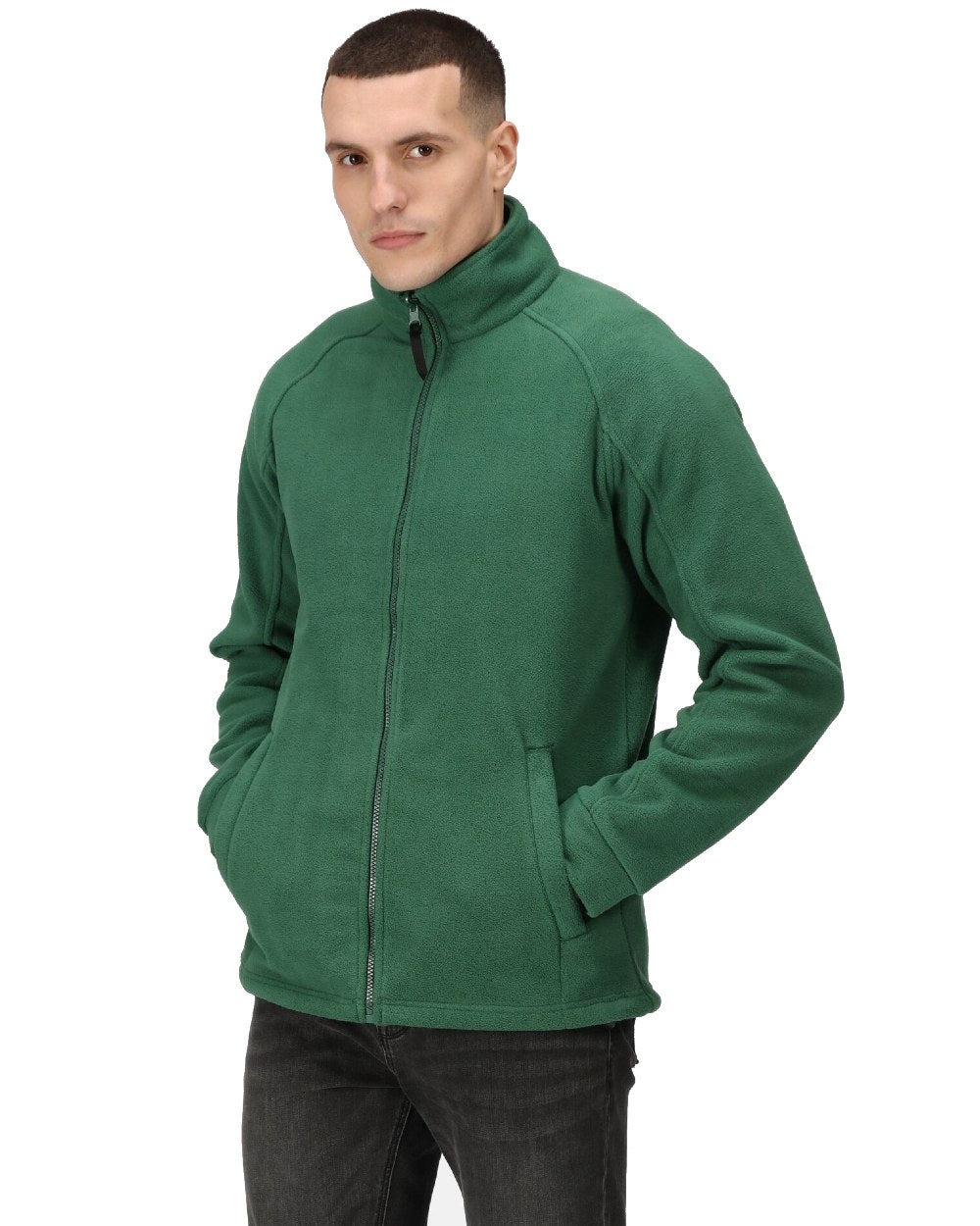 Bottle Green coloured Regatta Thor III Fleece on white background 