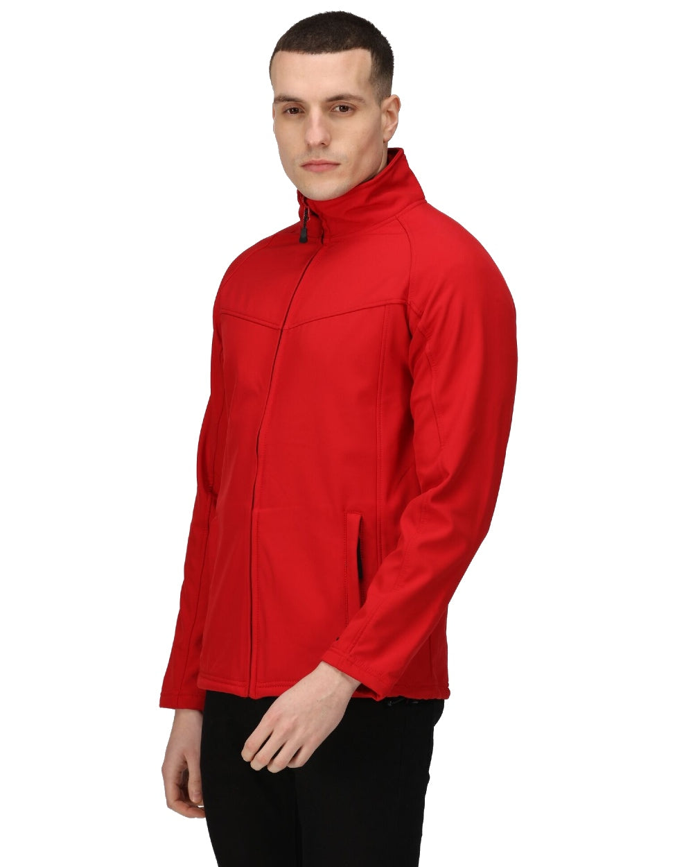 Classic Red coloured Regatta Uproar Softshell Jacket on white background 