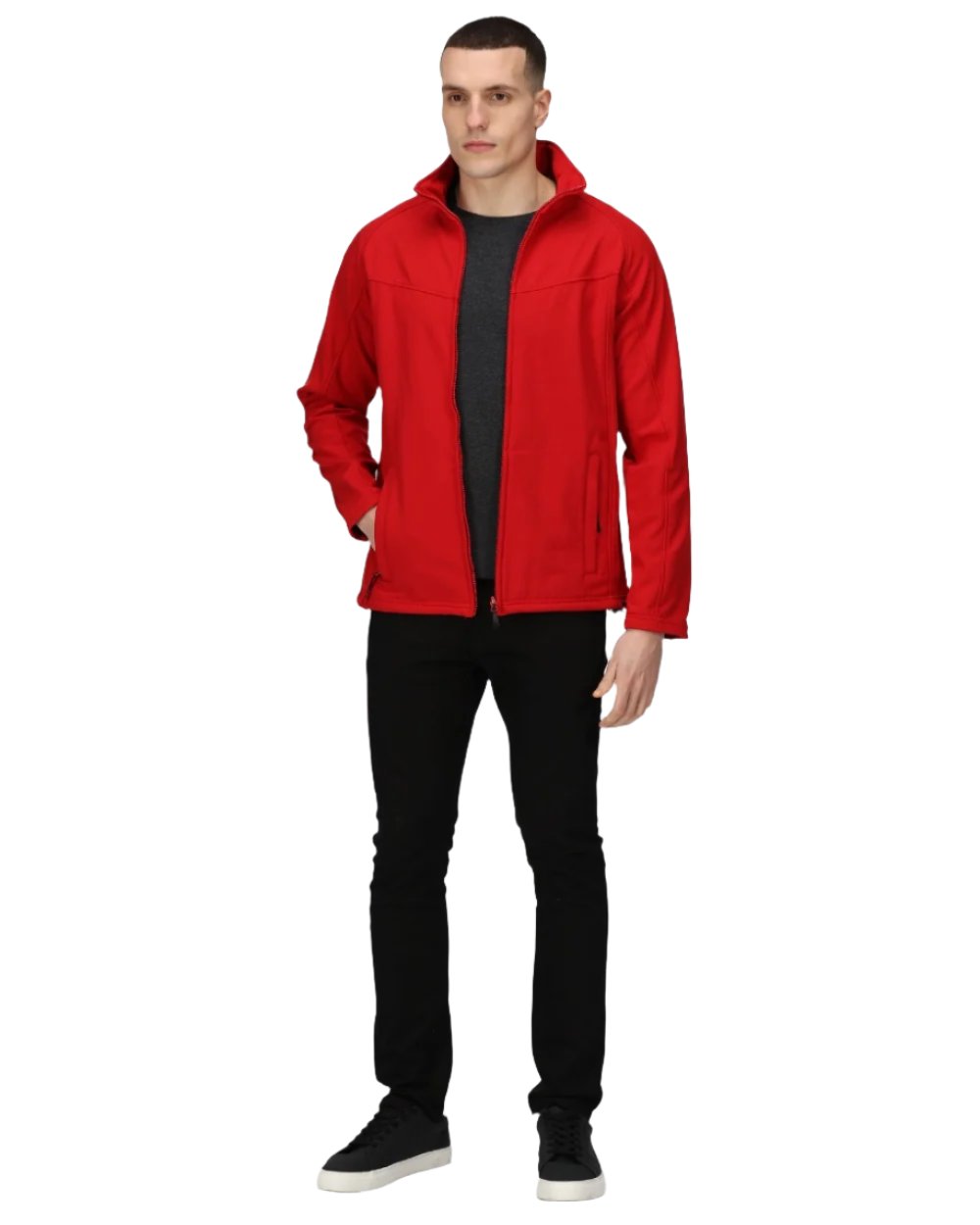 Classic Red coloured Regatta Uproar Softshell Jacket on white background 