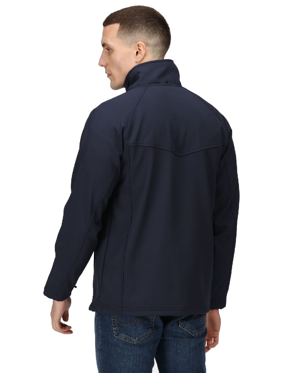 Navy coloured Regatta Uproar Softshell Jacket on white background 