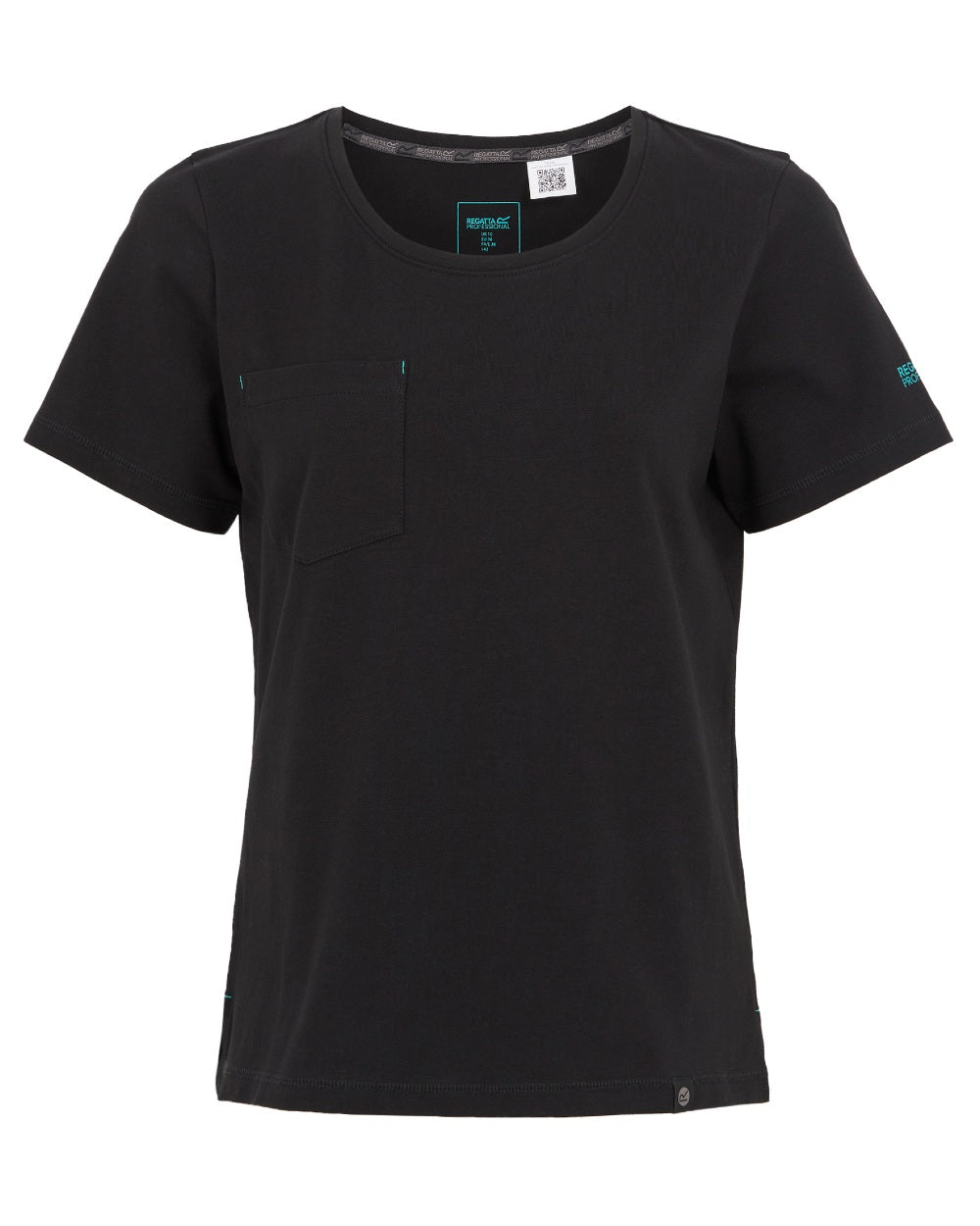 Black coloured Regatta Womens ADA Cotton Stretch T-Shirt on white background 