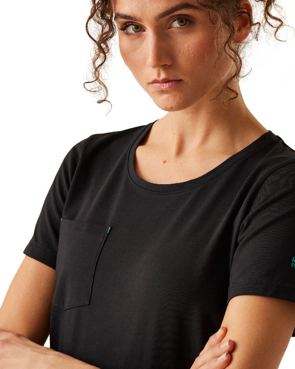 Black coloured Regatta Womens ADA Cotton Stretch T-Shirt on white background 