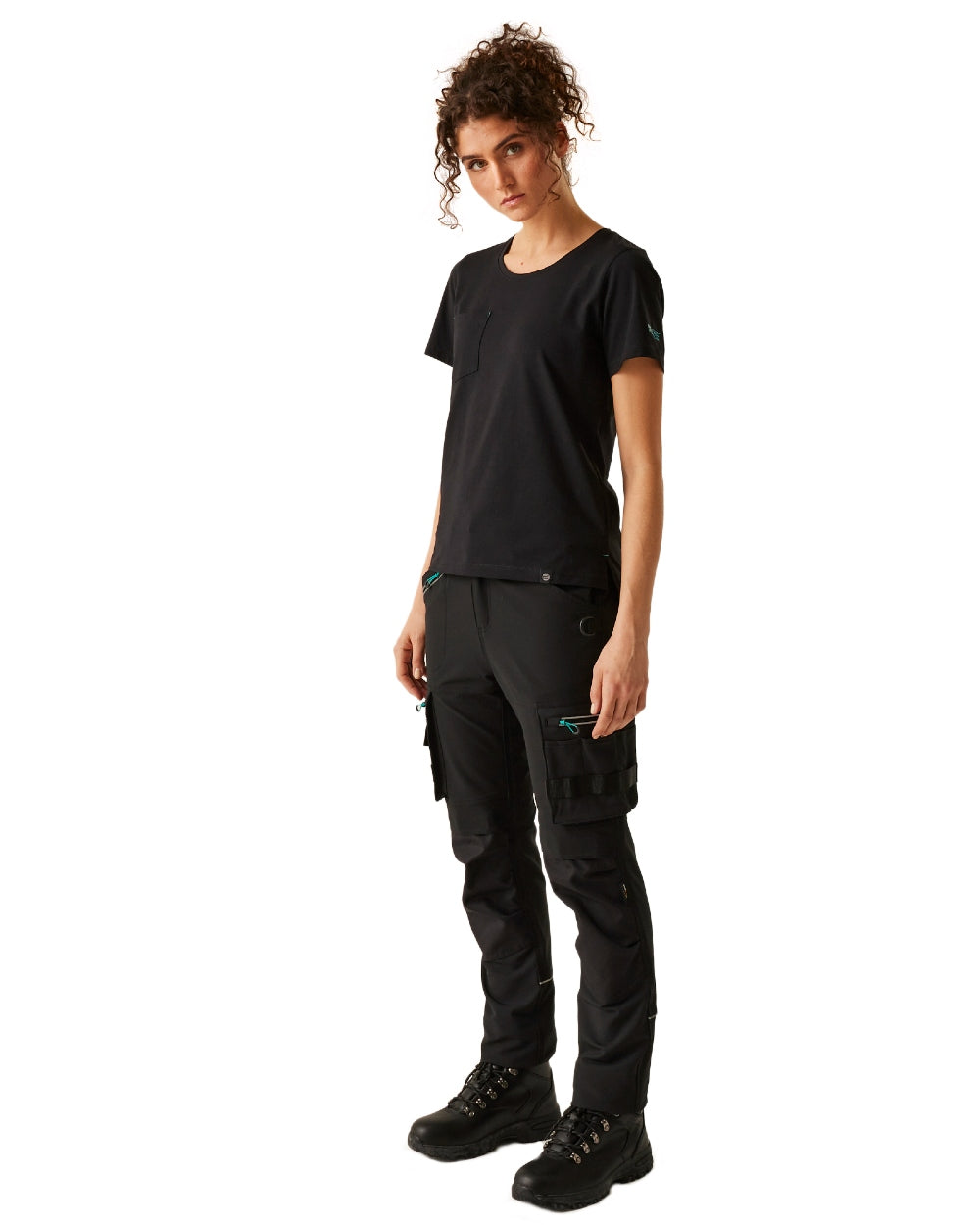 Black coloured Regatta Womens ADA Cotton Stretch T-Shirt on white background 