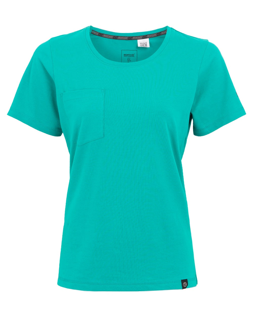 Wilderness Green coloured Regatta Womens ADA Cotton Stretch T-Shirt on white background 