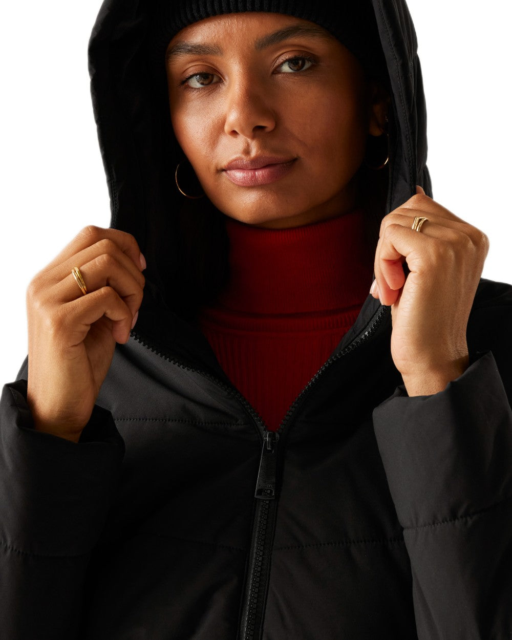 Black Coloured Regatta Womens Agara Quilted Jacket on white background 