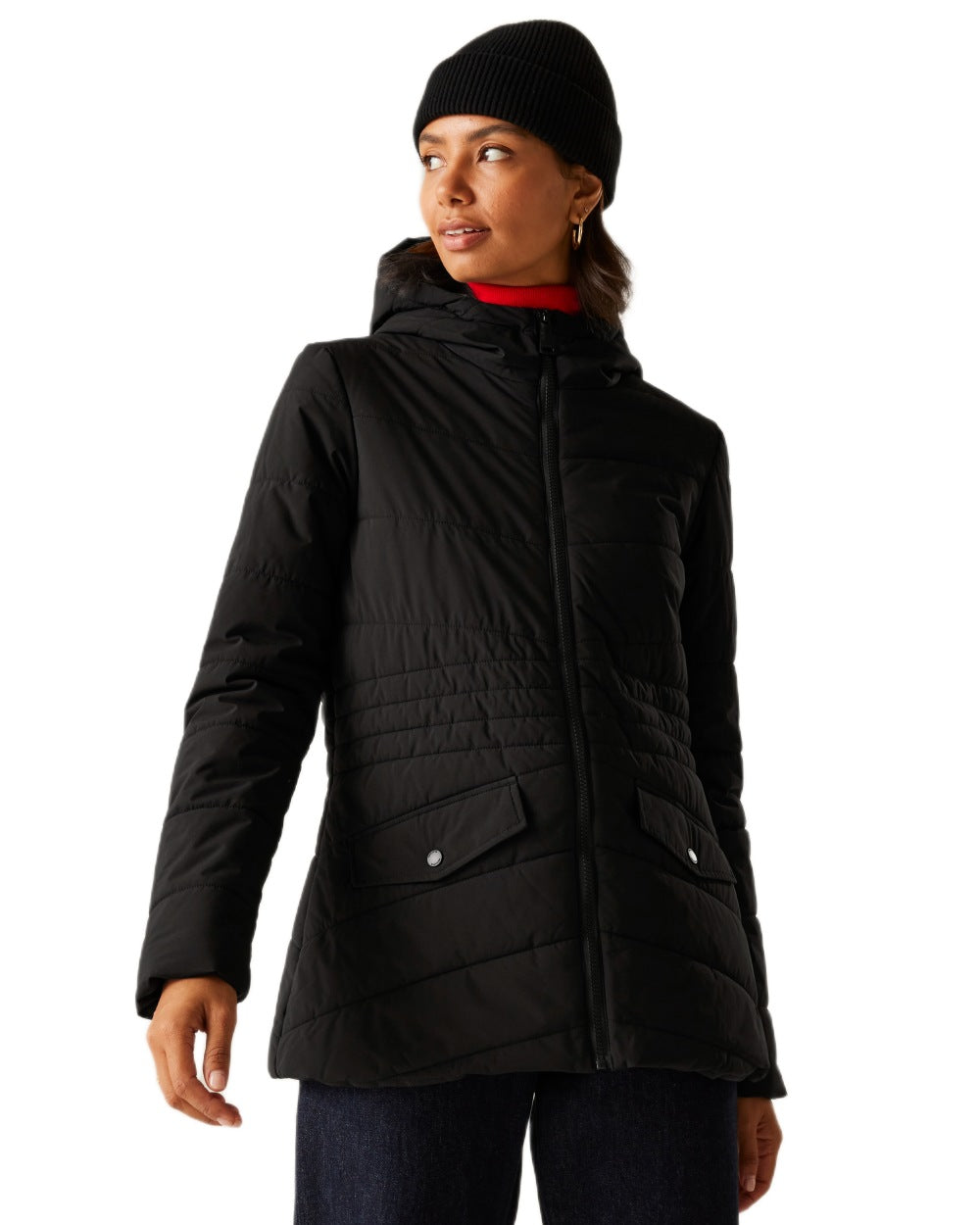 Black Coloured Regatta Womens Agara Quilted Jacket on white background 