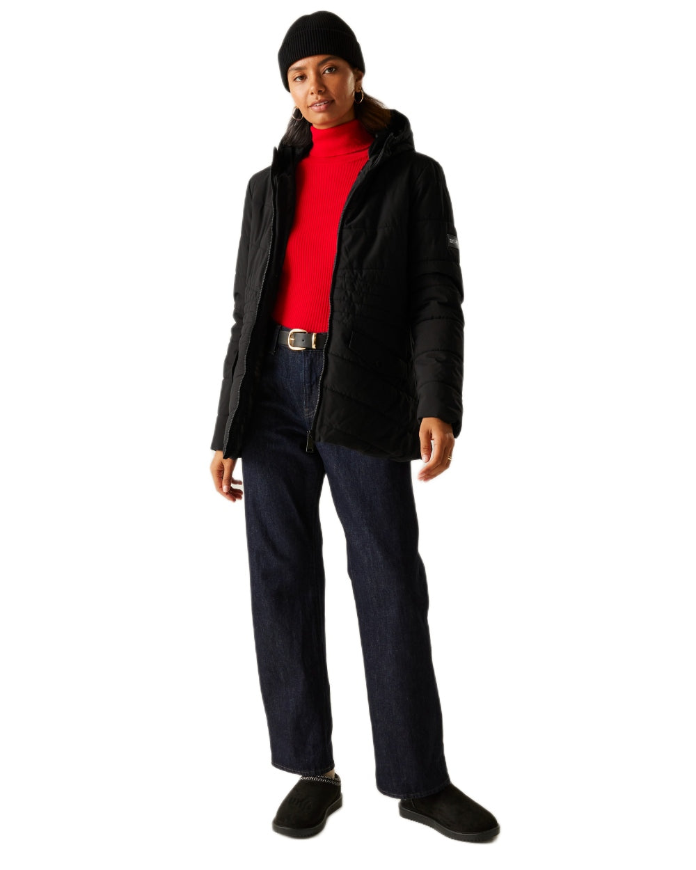 Black Coloured Regatta Womens Agara Quilted Jacket on white background 