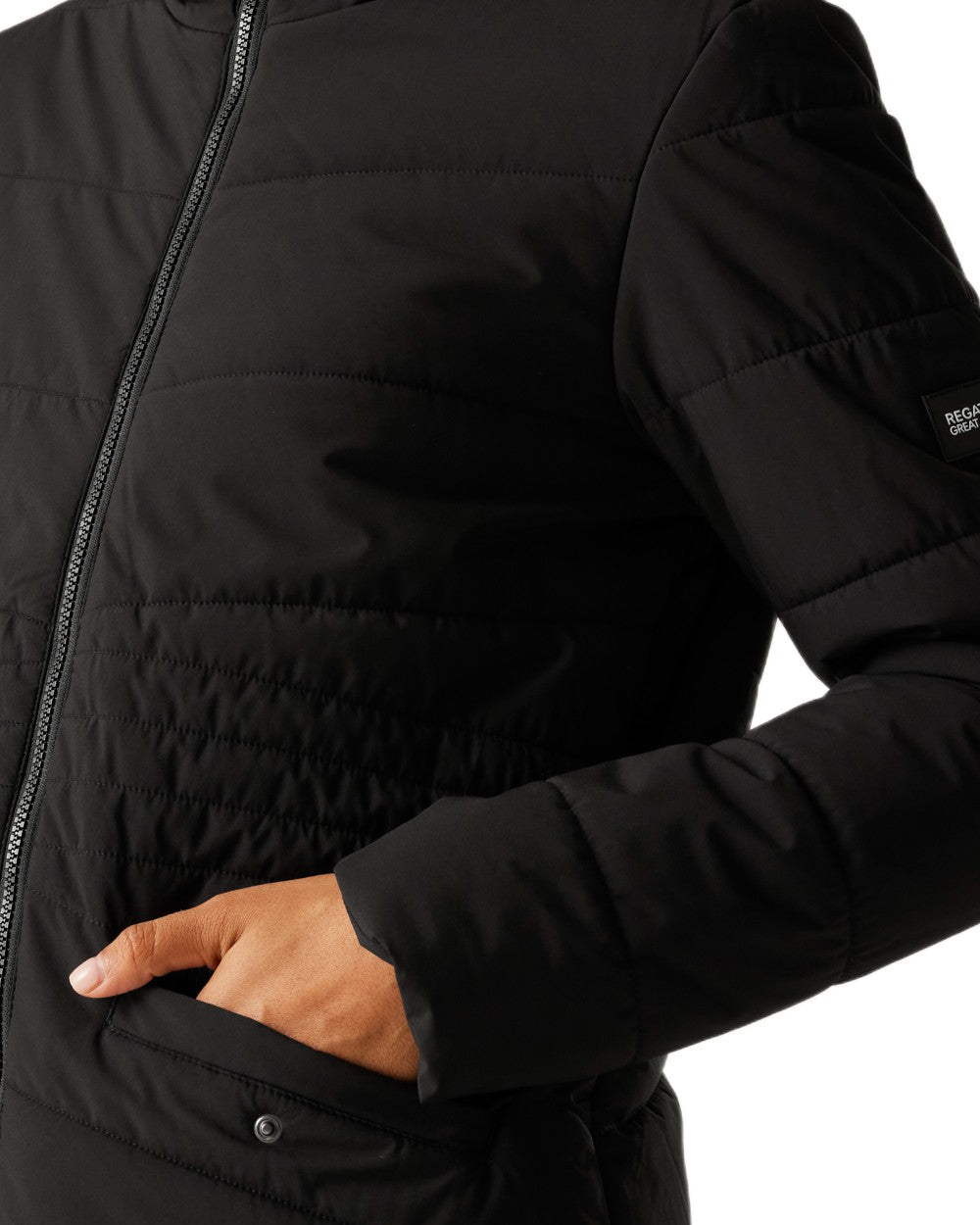 Black Coloured Regatta Womens Agara Quilted Jacket on white background 