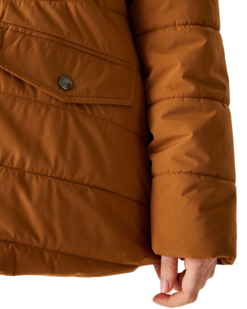 Glazed Ginger Coloured Regatta Womens Agara Quilted Jacket on white background 