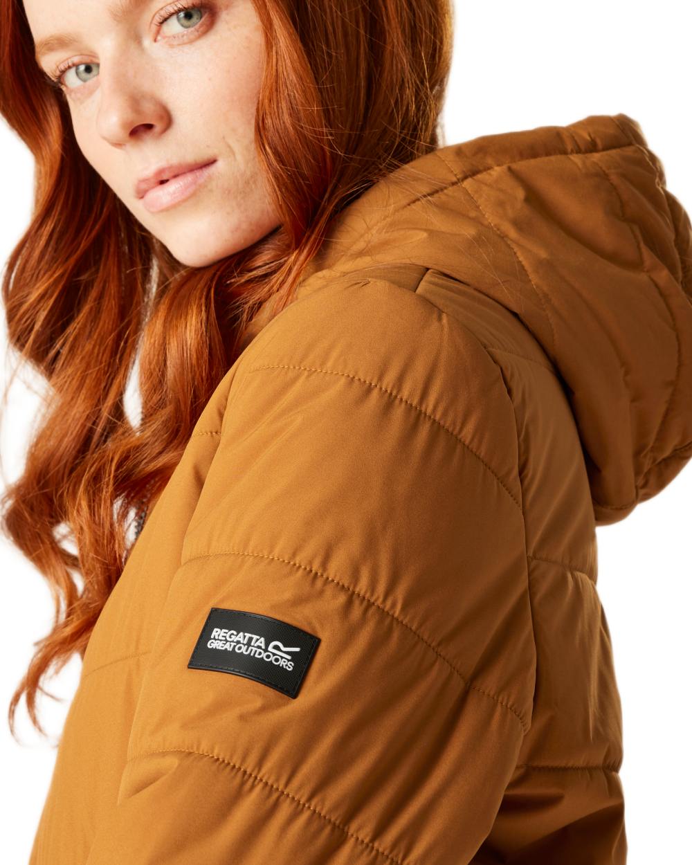 Glazed Ginger Coloured Regatta Womens Agara Quilted Jacket on white background 