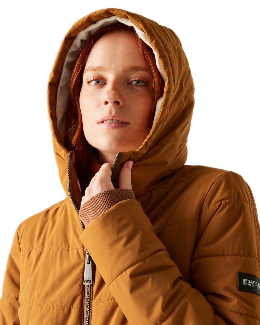 Glazed Ginger Coloured Regatta Womens Agara Quilted Jacket on white background 