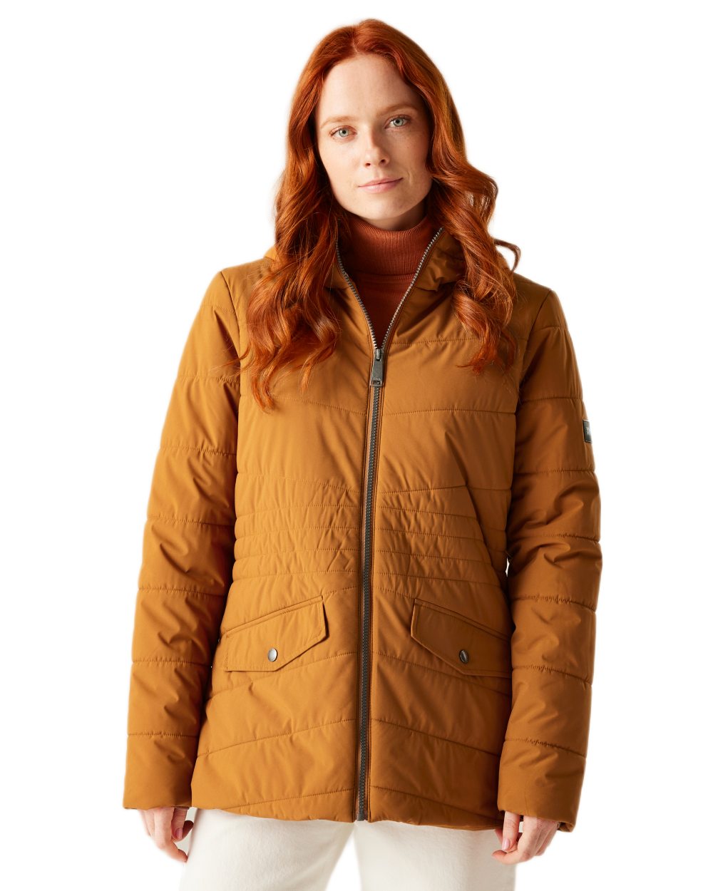 Glazed Ginger Coloured Regatta Womens Agara Quilted Jacket on white background 