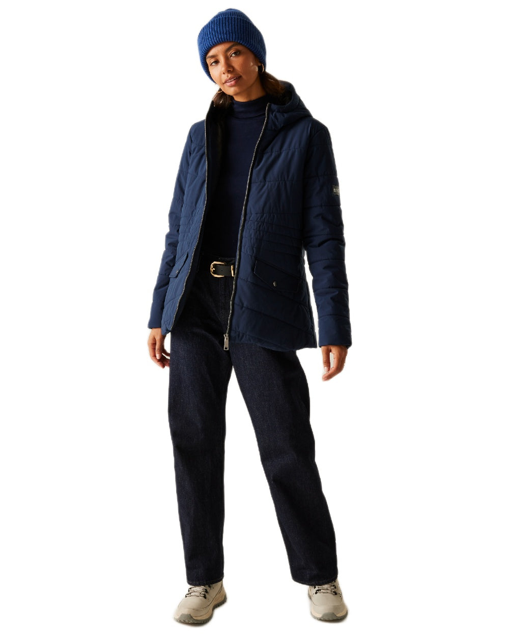 Navy Black Coloured Regatta Womens Agara Quilted Jacket on white background 