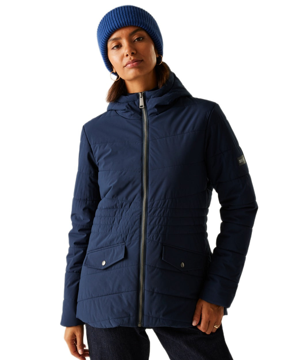 Navy Black Coloured Regatta Womens Agara Quilted Jacket on white background 
