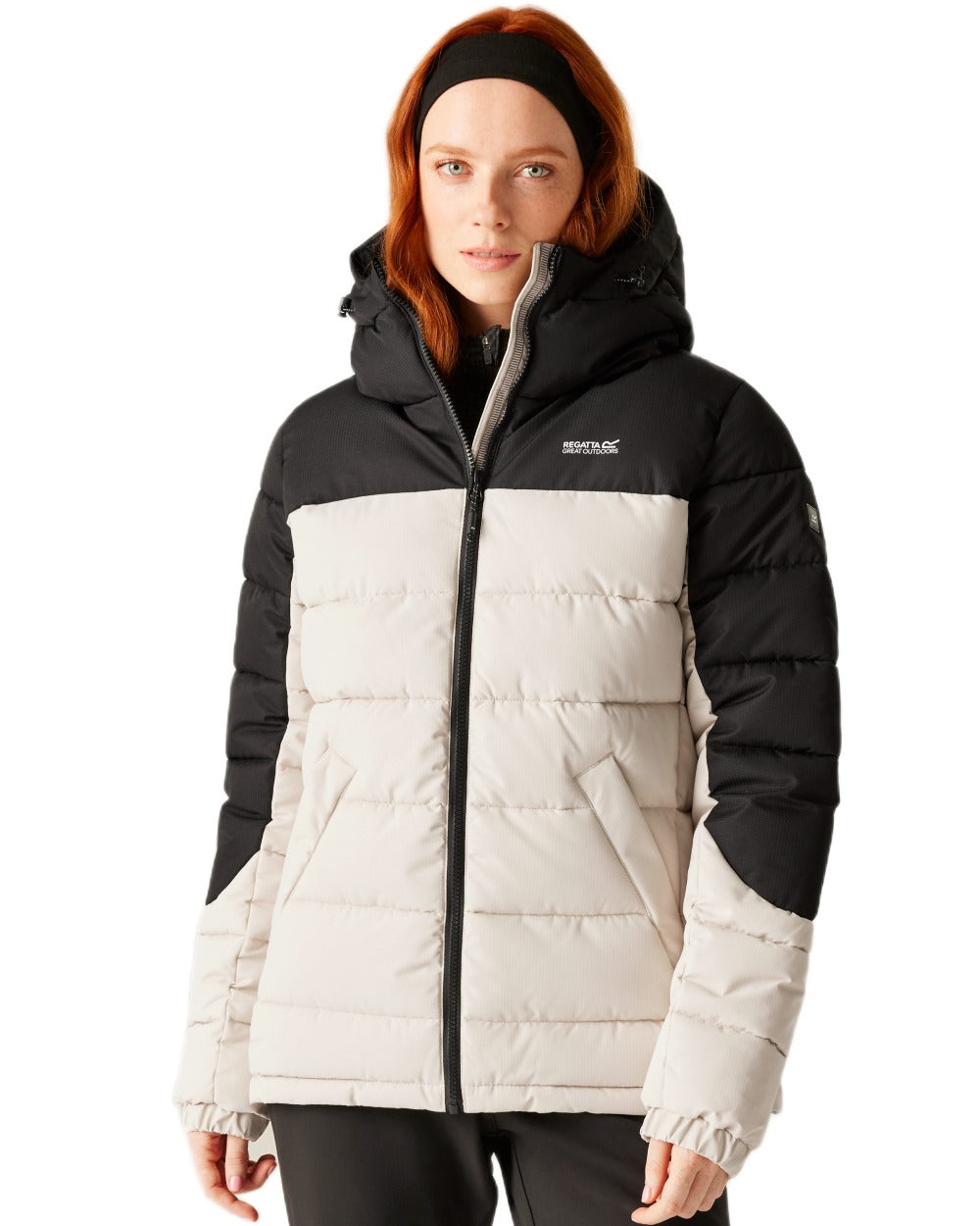 Perfectly Pale Black Coloured Regatta Womens Aldthorn Quilted Jacket on white background 