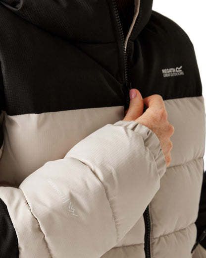 Perfectly Pale Black Coloured Regatta Womens Aldthorn Quilted Jacket on white background 