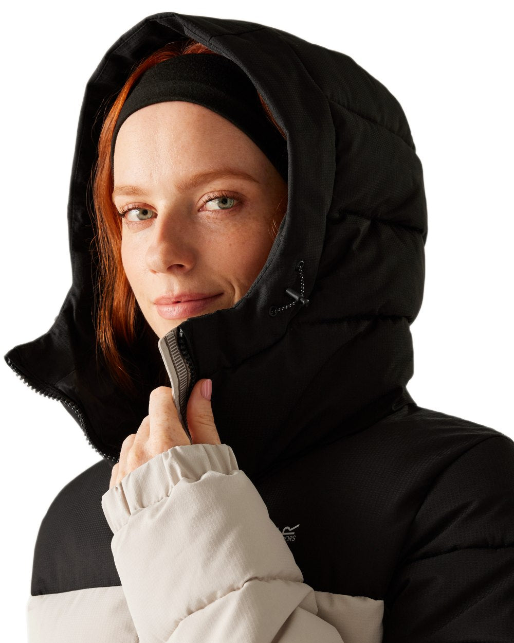Perfectly Pale Black Coloured Regatta Womens Aldthorn Quilted Jacket on white background 