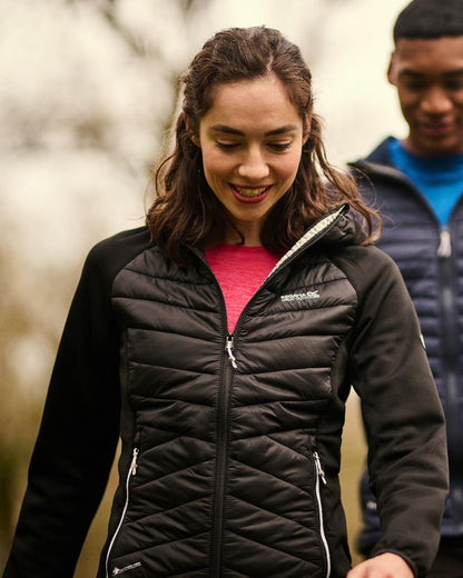 Black Coloured Regatta Womens Andreson VIII Hybrid Jacket on blur background 