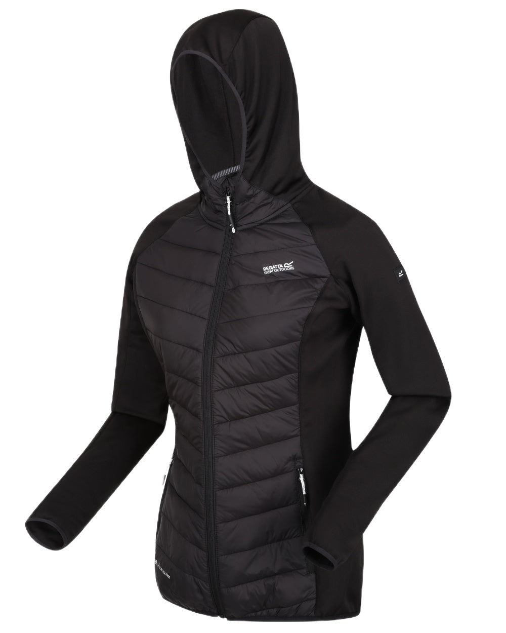 Black Coloured Regatta Womens Andreson VIII Hybrid Jacket on white background 
