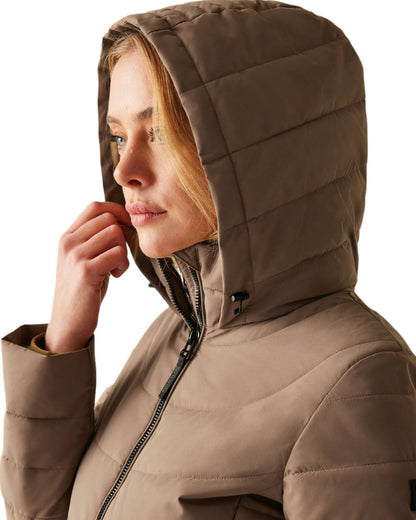 Brown Coloured Regatta Womens Andria Padded Jacket on white background 