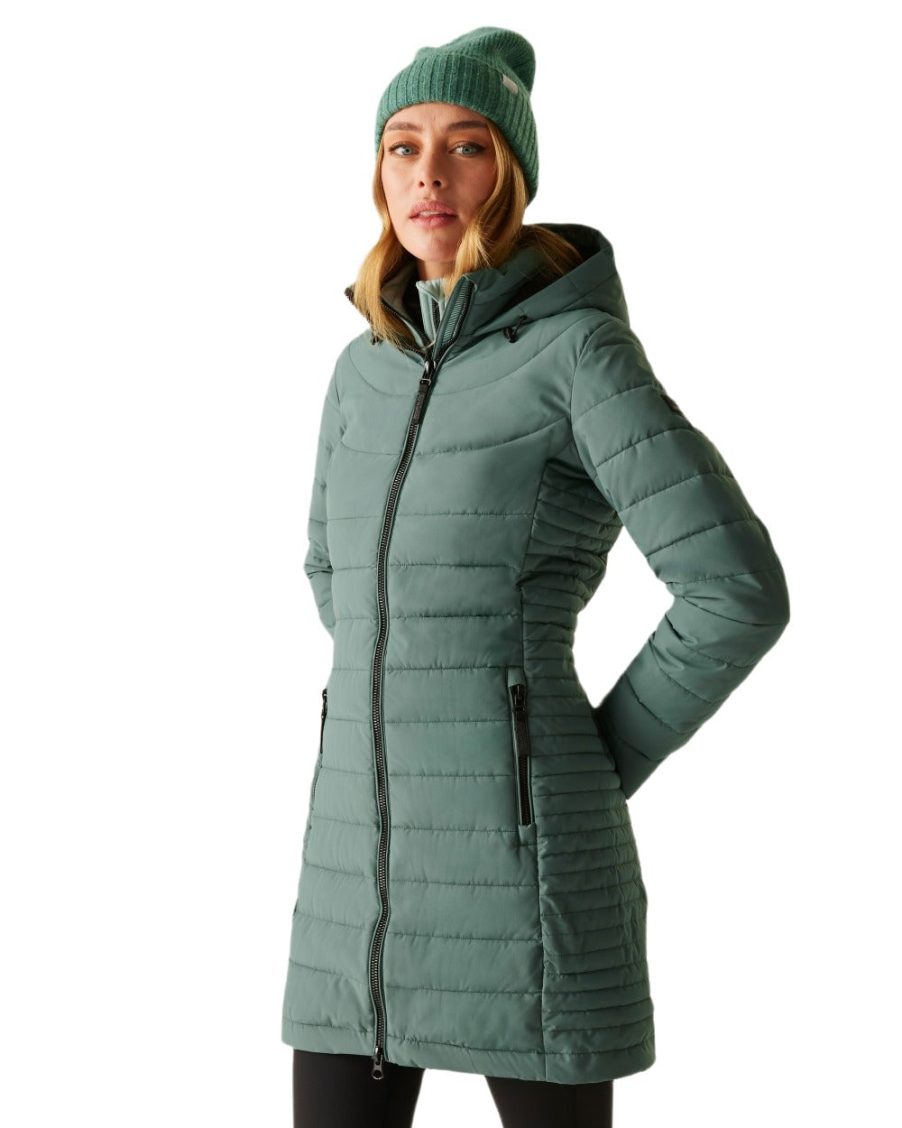 Green Coloured Regatta Womens Andria Padded Jacket on white background 