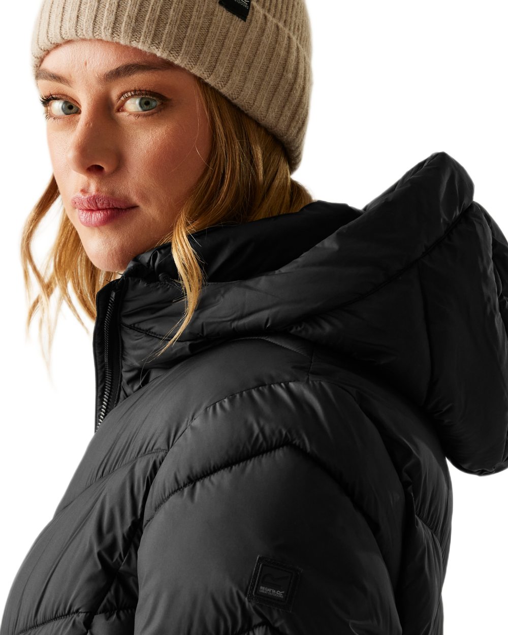 Black Coloured Regatta Womens Anita Quilted Jacket on white background 
