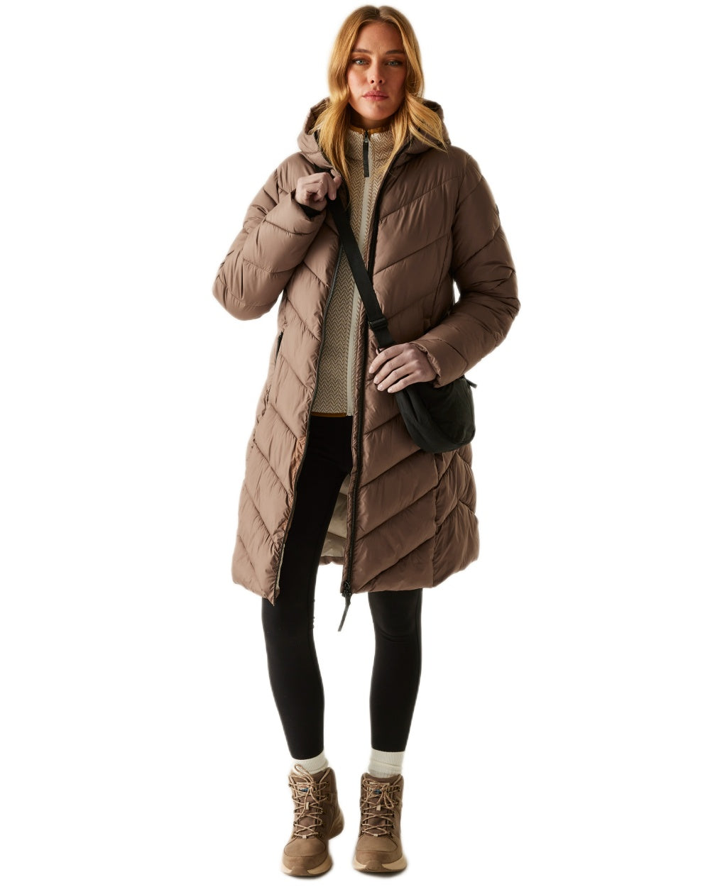 Mocha Perfectly Pale Coloured Regatta Womens Anita Quilted Jacket on white background 